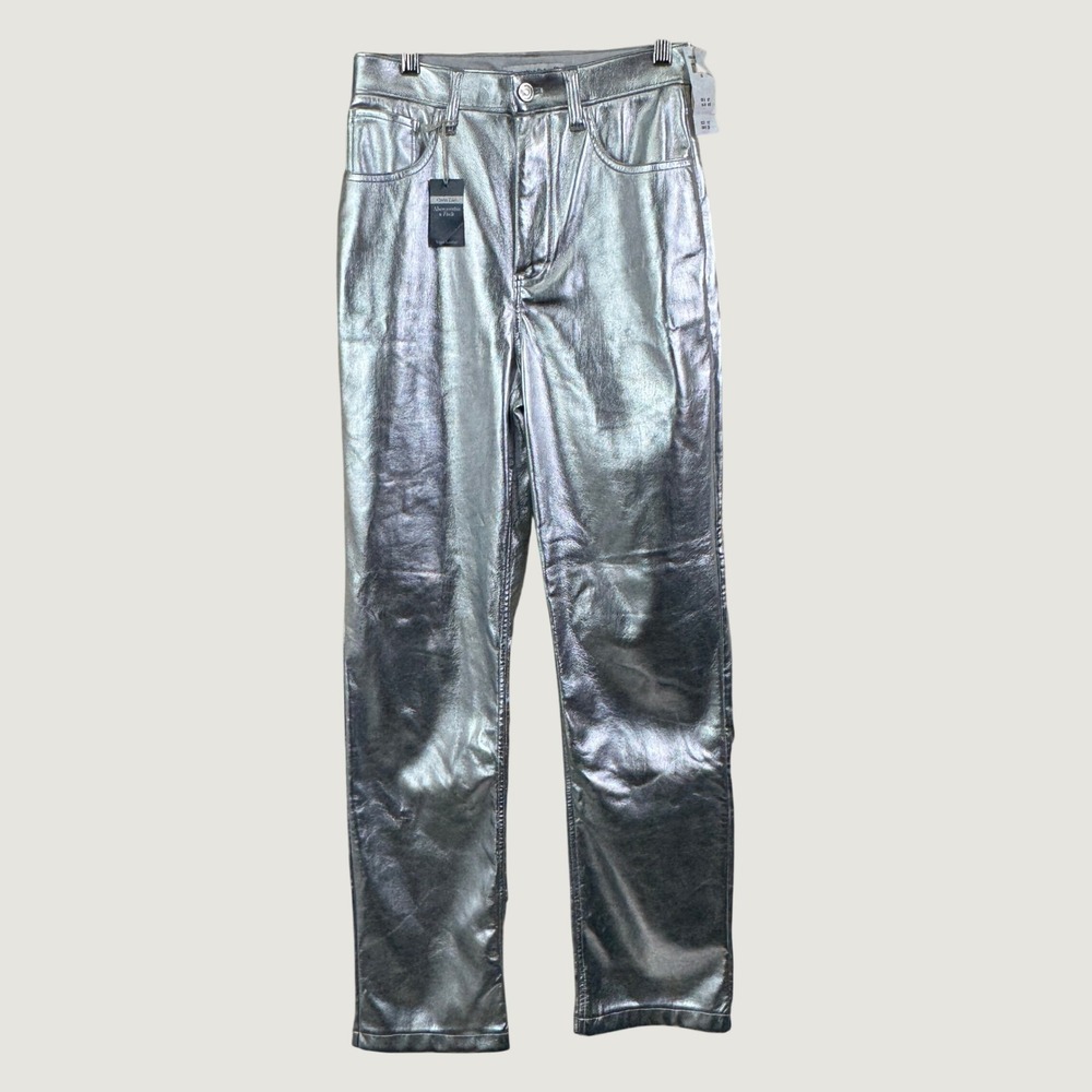 Abercrombie & Fitch 90s Straight Curve Love Pants 26/2 Silver Metallic High Rise